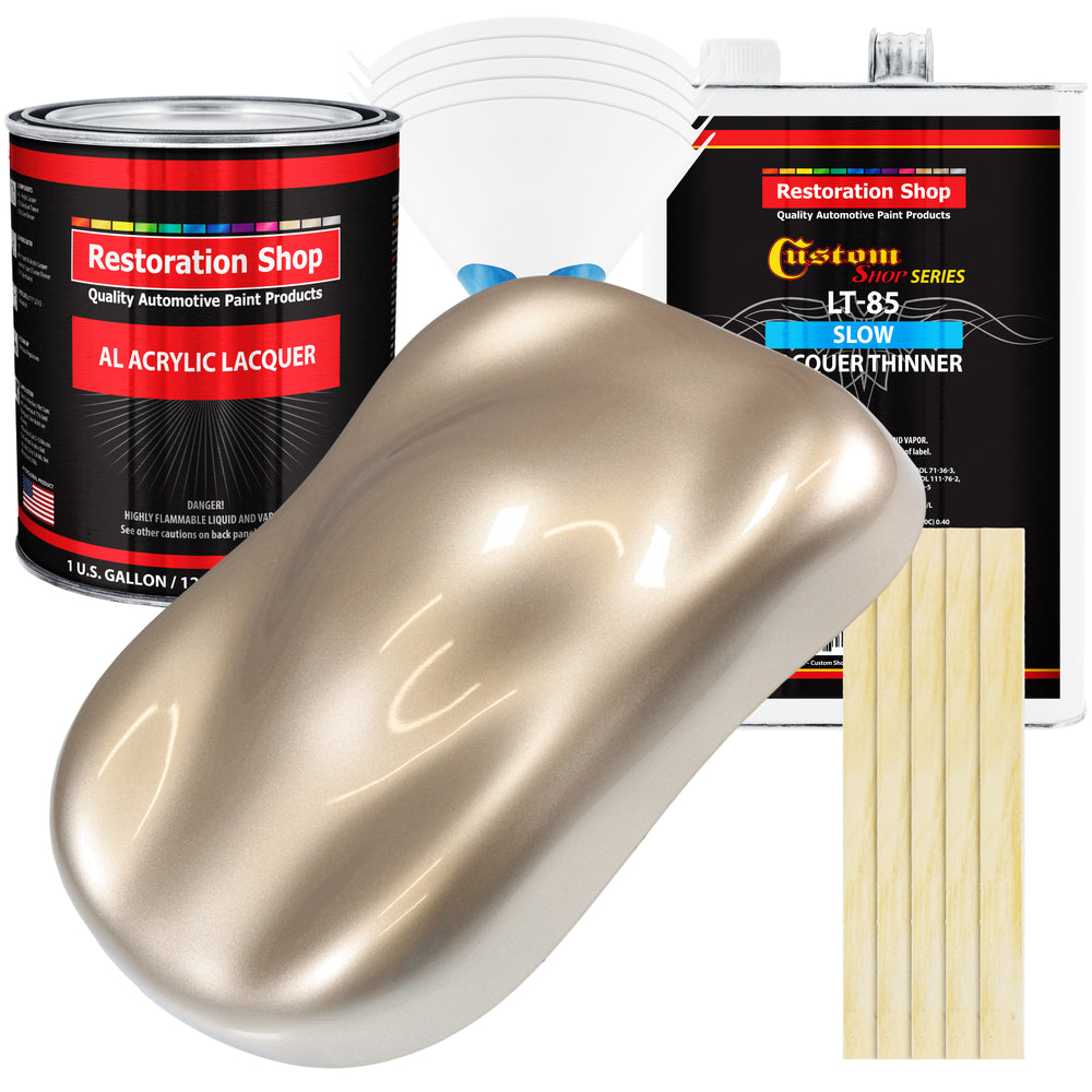 Cashmere Gold Metallic - Acrylic Lacquer Auto Paint - Complete Gallon Paint Kit with Slow Dry Thinner - Pro Automotive Car Truck Refinish Coating