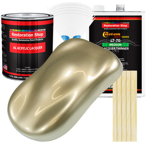 Champagne Gold Metallic - Acrylic Lacquer Auto Paint - Complete Gallon Paint Kit with Medium Thinner - Pro Automotive Car Truck Refinish Coating
