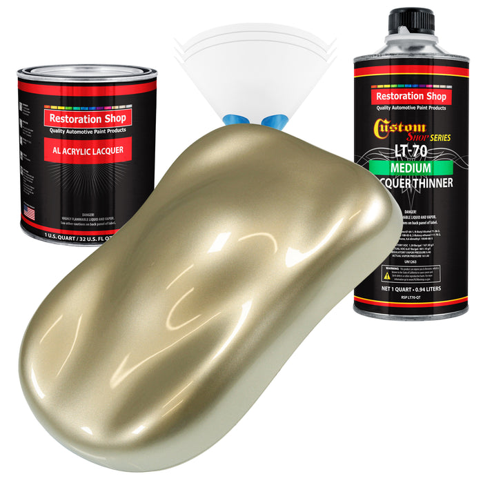 Champagne Gold Metallic - Acrylic Lacquer Auto Paint - Complete Quart Paint Kit with Medium Thinner - Pro Automotive Car Truck Guitar Refinish Coating