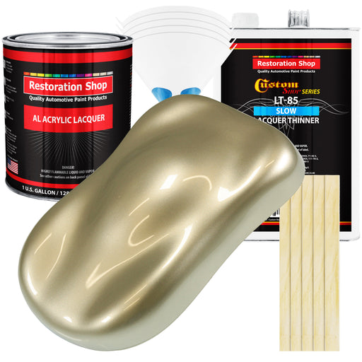 Champagne Gold Metallic - Acrylic Lacquer Auto Paint - Complete Gallon Paint Kit with Slow Dry Thinner - Pro Automotive Car Truck Refinish Coating