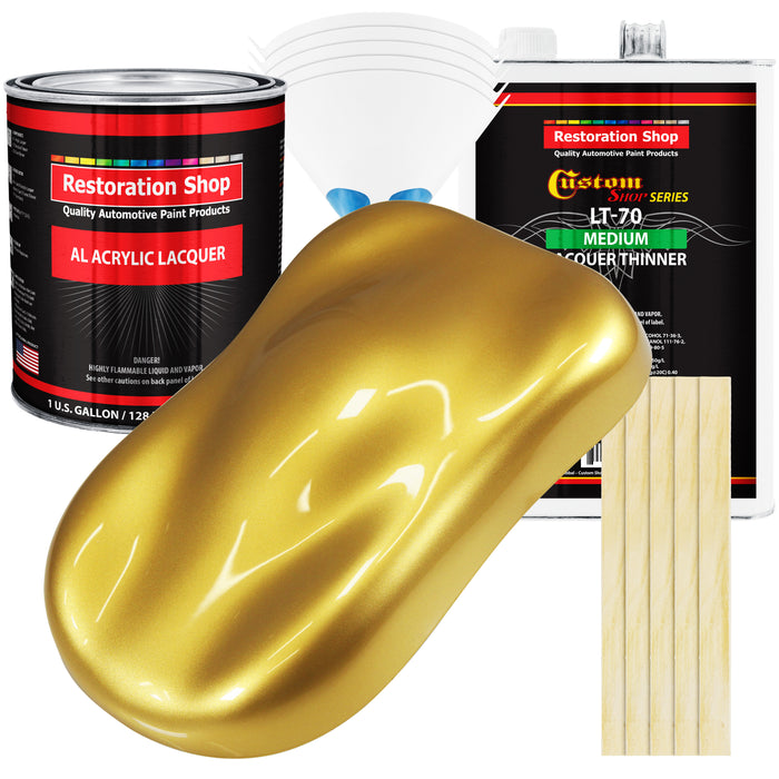 Anniversary Gold Metallic - Acrylic Lacquer Auto Paint - Complete Gallon Paint Kit with Medium Thinner - Pro Automotive Car Truck Refinish Coating