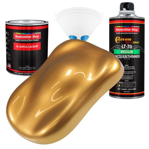 Autumn Gold Metallic - Acrylic Lacquer Auto Paint - Complete Quart Paint Kit with Medium Thinner - Pro Automotive Car Truck Guitar Refinish Coating