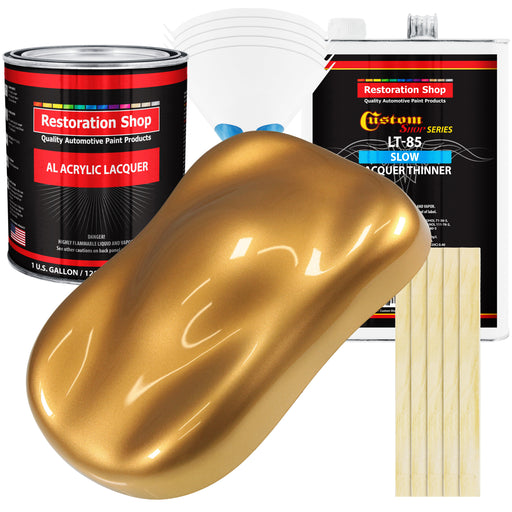 Autumn Gold Metallic - Acrylic Lacquer Auto Paint - Complete Gallon Paint Kit with Slow Dry Thinner - Pro Automotive Car Truck Guitar Refinish Coating