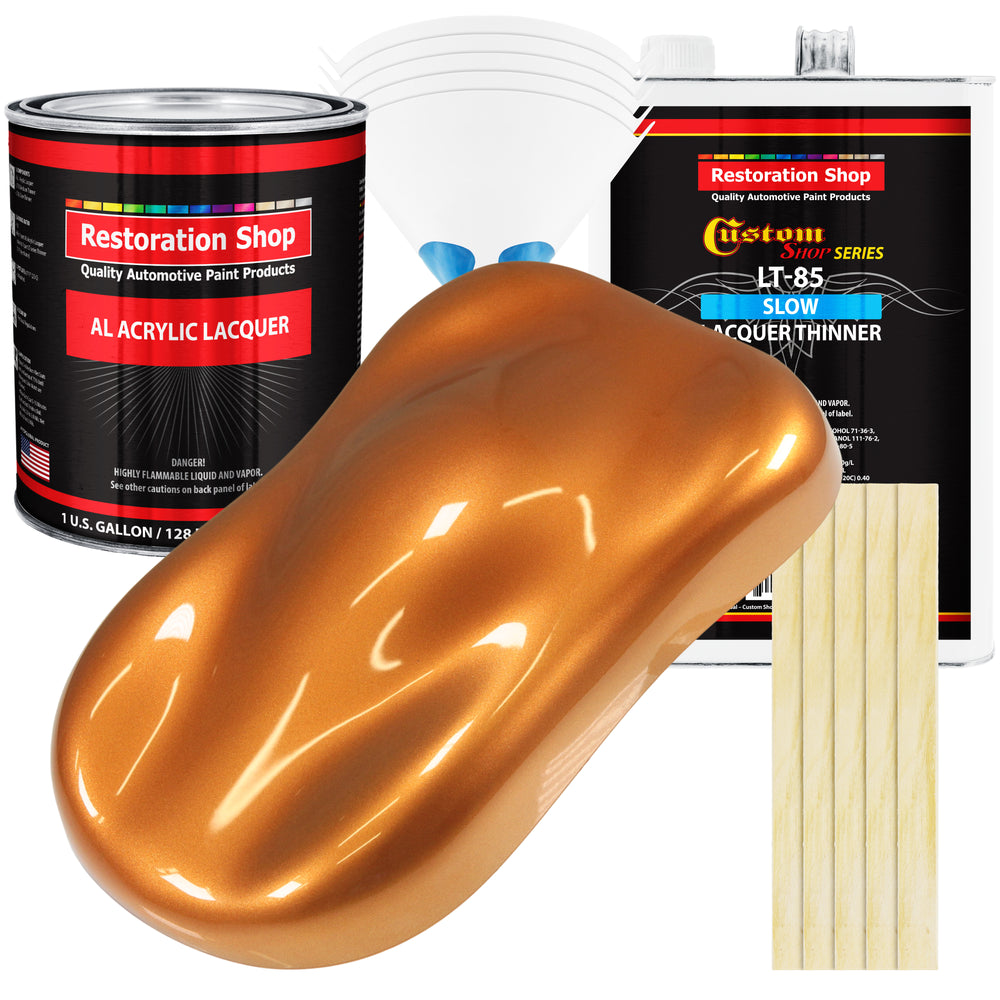 Sunburst Orange Metallic - Acrylic Lacquer Auto Paint - Complete Gallon Paint Kit with Slow Dry Thinner - Pro Automotive Car Truck Refinish Coating