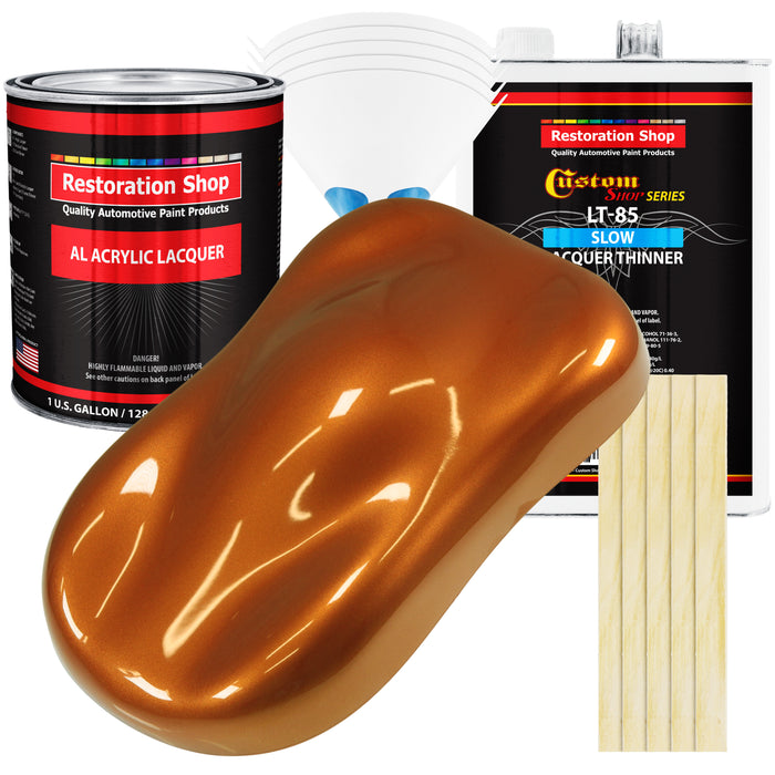 Atomic Orange Pearl - Acrylic Lacquer Auto Paint - Complete Gallon Paint Kit with Slow Dry Thinner - Pro Automotive Car Truck Guitar Refinish Coating