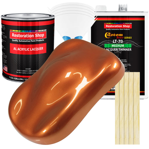 Malibu Sunset Orange Metallic - Acrylic Lacquer Auto Paint - Complete Gallon Paint Kit with Medium Thinner - Pro Automotive Car Truck Refinish Coating