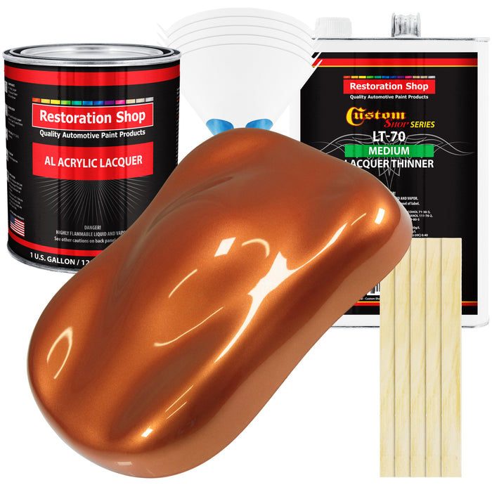 Malibu Sunset Orange Metallic - Acrylic Lacquer Auto Paint - Complete Gallon Paint Kit with Medium Thinner - Pro Automotive Car Truck Refinish Coating