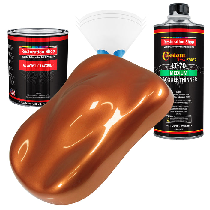 Malibu Sunset Orange Metallic - Acrylic Lacquer Auto Paint (Complete Quart Paint Kit with Medium Thinner) Pro Automotive Car Truck Refinish Coating