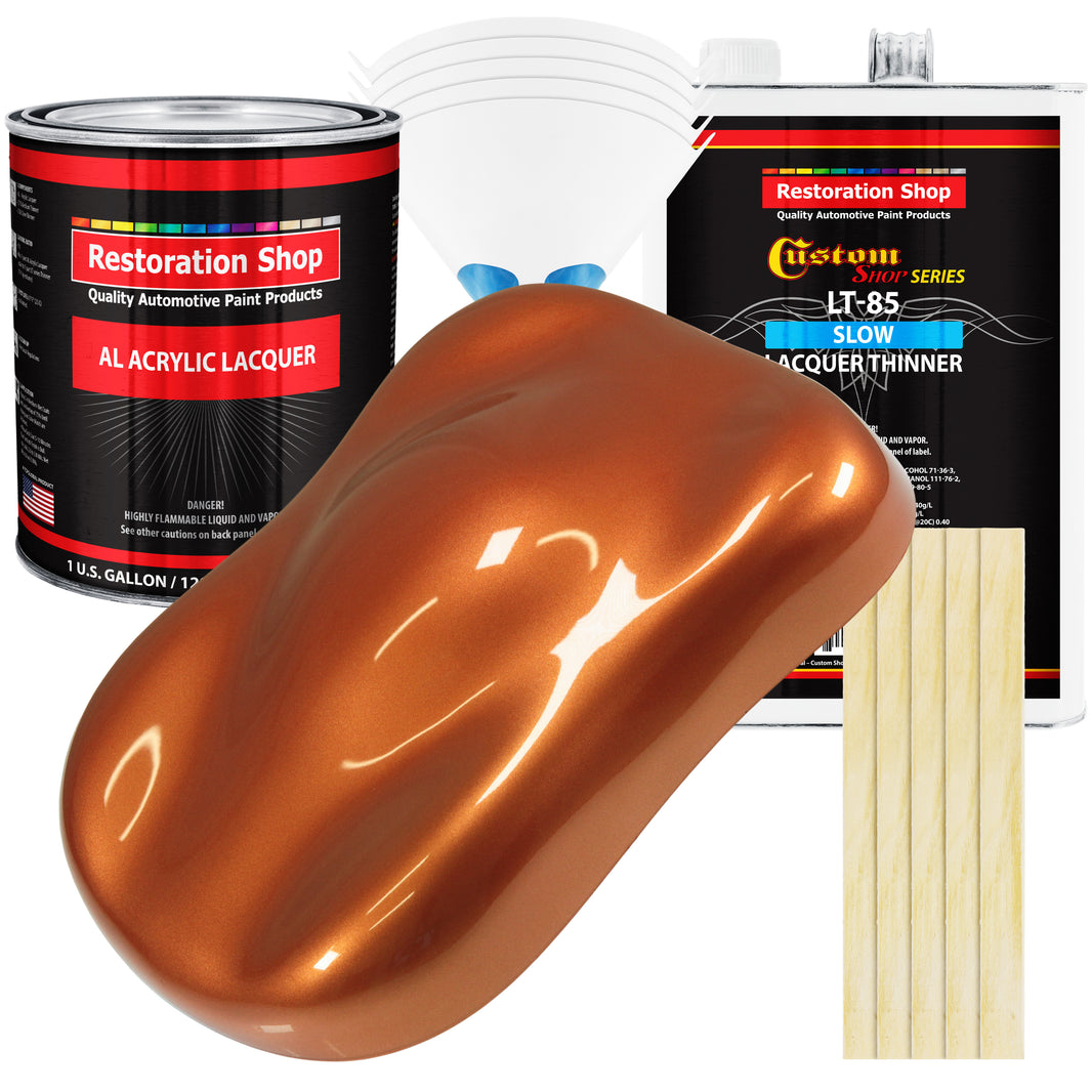 Malibu Sunset Orange Metallic - Acrylic Lacquer Auto Paint (Complete Gallon Paint Kit with Slow Dry Thinner) Pro Automotive Car Truck Refinish Coating