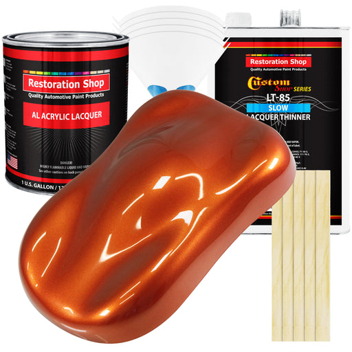 Inferno Orange Pearl Metallic - Acrylic Lacquer Auto Paint (Complete Gallon Paint Kit with Slow Dry Thinner) Pro Automotive Car Truck Refinish Coating