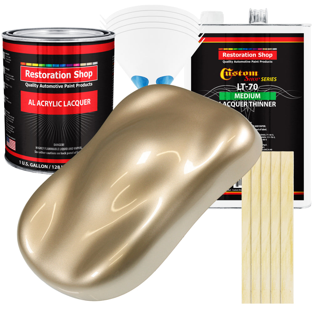 Driftwood Beige Metallic - Acrylic Lacquer Auto Paint - Complete Gallon Paint Kit with Medium Thinner - Pro Automotive Car Truck Refinish Coating