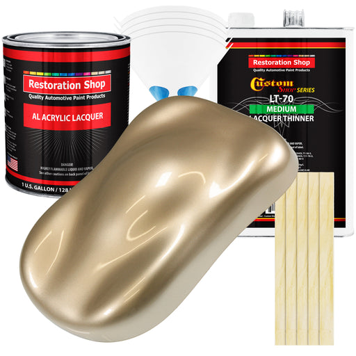 Driftwood Beige Metallic - Acrylic Lacquer Auto Paint - Complete Gallon Paint Kit with Medium Thinner - Pro Automotive Car Truck Refinish Coating