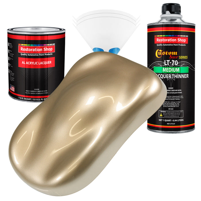 Driftwood Beige Metallic - Acrylic Lacquer Auto Paint - Complete Quart Paint Kit with Medium Thinner - Pro Automotive Car Truck Refinish Coating