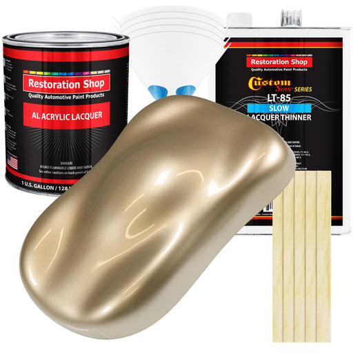 Driftwood Beige Metallic - Acrylic Lacquer Auto Paint - Complete Gallon Paint Kit with Slow Dry Thinner - Pro Automotive Car Truck Refinish Coating