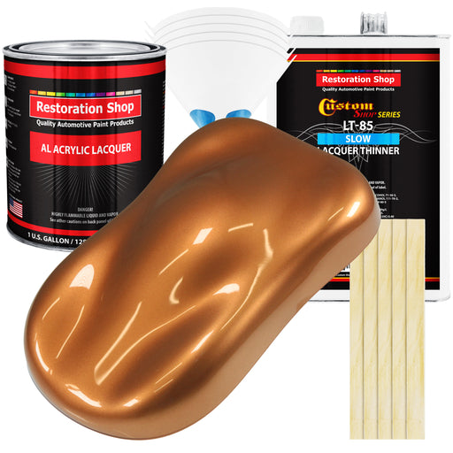 Ginger Metallic - Acrylic Lacquer Auto Paint - Complete Gallon Paint Kit with Slow Dry Thinner - Professional Automotive Car Truck Refinish Coating