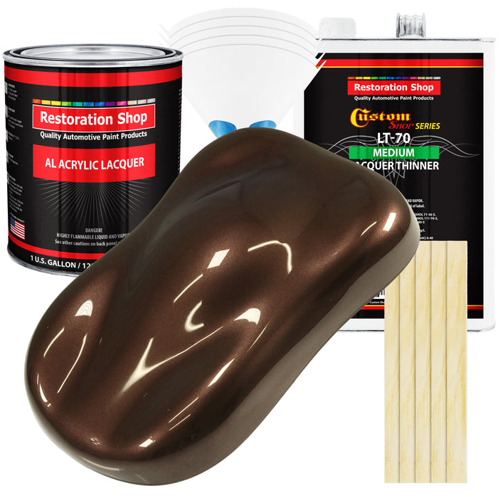 Mahogany Brown Metallic - Acrylic Lacquer Auto Paint - Complete Gallon Paint Kit with Medium Thinner - Pro Automotive Car Truck Refinish Coating