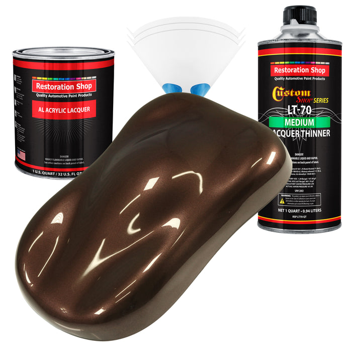 Mahogany Brown Metallic - Acrylic Lacquer Auto Paint - Complete Quart Paint Kit with Medium Thinner - Pro Automotive Car Truck Guitar Refinish Coating