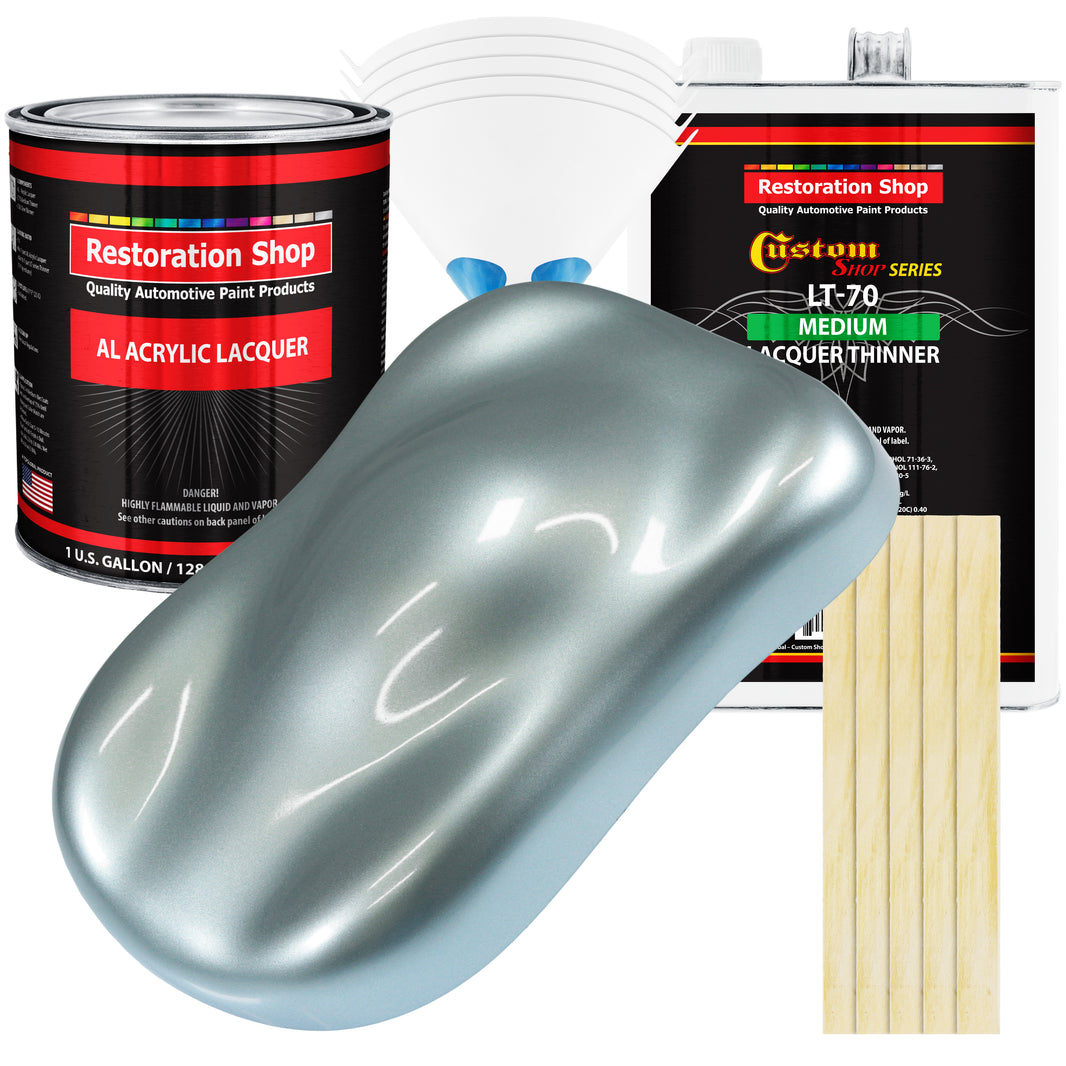Silver Blue Metallic - Acrylic Lacquer Auto Paint - Complete Gallon Paint Kit with Medium Thinner - Pro Automotive Car Truck Guitar Refinish Coating