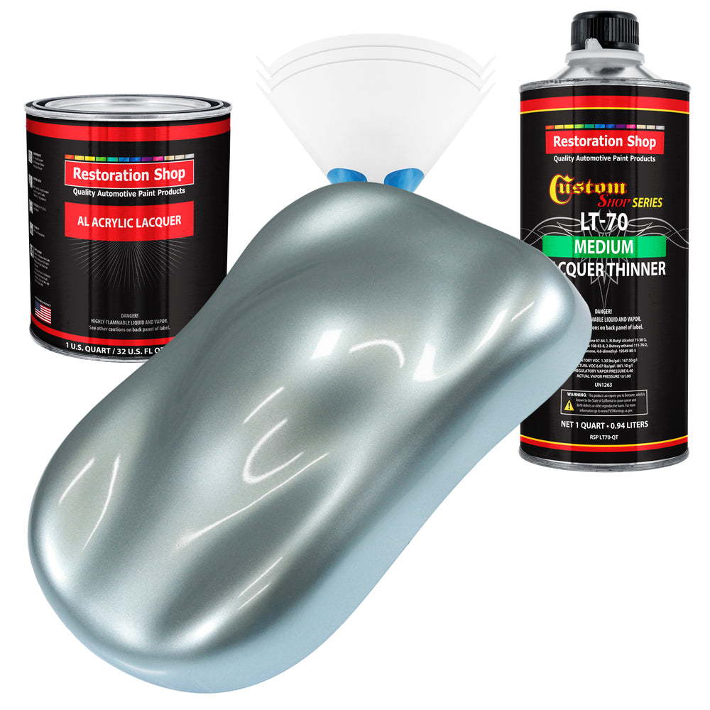 Silver Blue Metallic - Acrylic Lacquer Auto Paint - Complete Quart Paint Kit with Medium Thinner - Pro Automotive Car Truck Guitar Refinish Coating