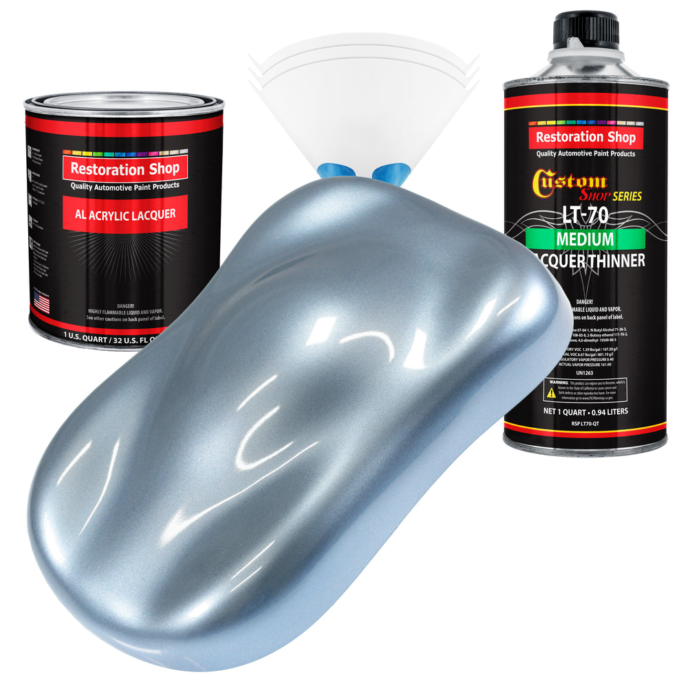 Glacier Blue Metallic - Acrylic Lacquer Auto Paint - Complete Quart Paint Kit with Medium Thinner - Pro Automotive Car Truck Guitar Refinish Coating