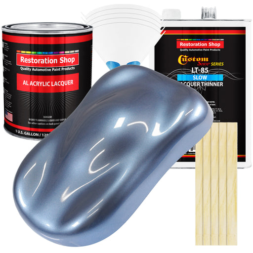 Sonic Blue Metallic - Acrylic Lacquer Auto Paint - Complete Gallon Paint Kit with Slow Dry Thinner - Pro Automotive Car Truck Guitar Refinish Coating