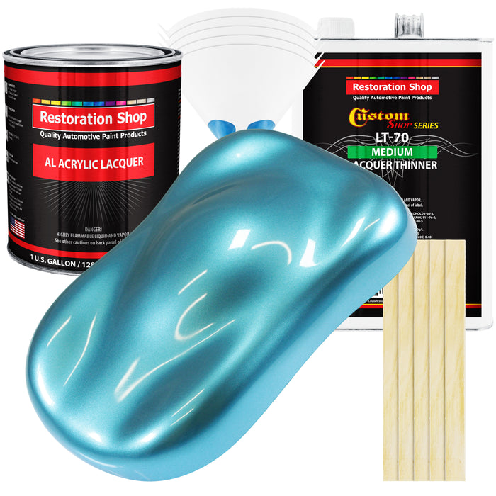 Azure Blue Metallic - Acrylic Lacquer Auto Paint - Complete Gallon Paint Kit with Medium Thinner - Professional Automotive Car Truck Refinish Coating