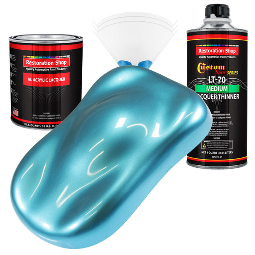 Azure Blue Metallic - Acrylic Lacquer Auto Paint - Complete Quart Paint Kit with Medium Thinner - Pro Automotive Car Truck Guitar Refinish Coating