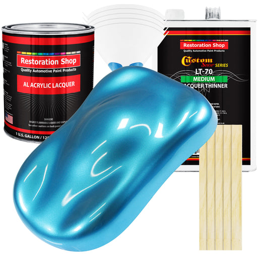 Electric Blue Metallic - Acrylic Lacquer Auto Paint - Complete Gallon Paint Kit with Medium Thinner - Pro Automotive Car Truck Guitar Refinish Coating