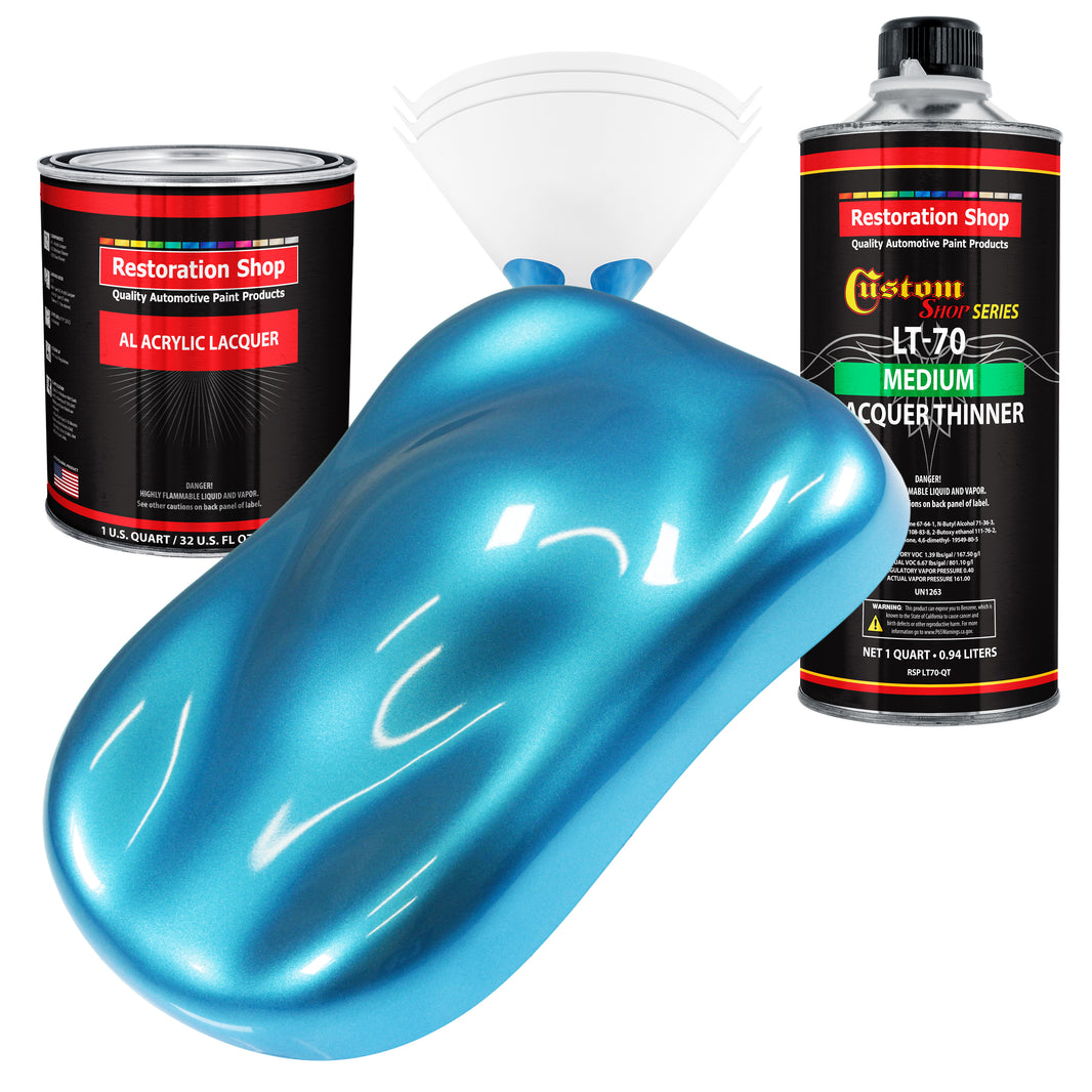 Electric Blue Metallic - Acrylic Lacquer Auto Paint - Complete Quart Paint Kit with Medium Thinner - Pro Automotive Car Truck Guitar Refinish Coating