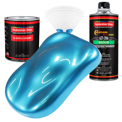 Electric Blue Metallic - Acrylic Lacquer Auto Paint - Complete Quart Paint Kit with Medium Thinner - Pro Automotive Car Truck Guitar Refinish Coating