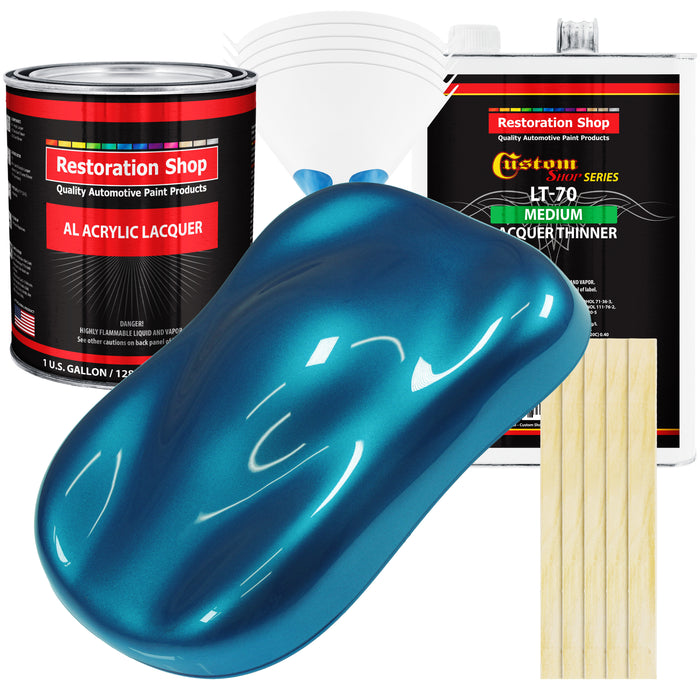 Cobra Blue Metallic - Acrylic Lacquer Auto Paint - Complete Gallon Paint Kit with Medium Thinner - Professional Automotive Car Truck Refinish Coating