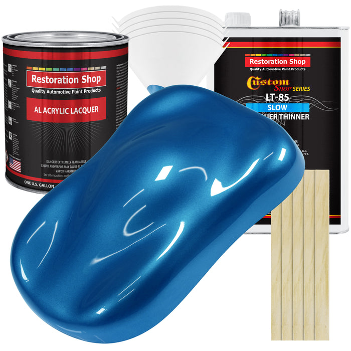 Viper Blue Metallic - Acrylic Lacquer Auto Paint - Complete Gallon Paint Kit with Slow Dry Thinner - Pro Automotive Car Truck Guitar Refinish Coating
