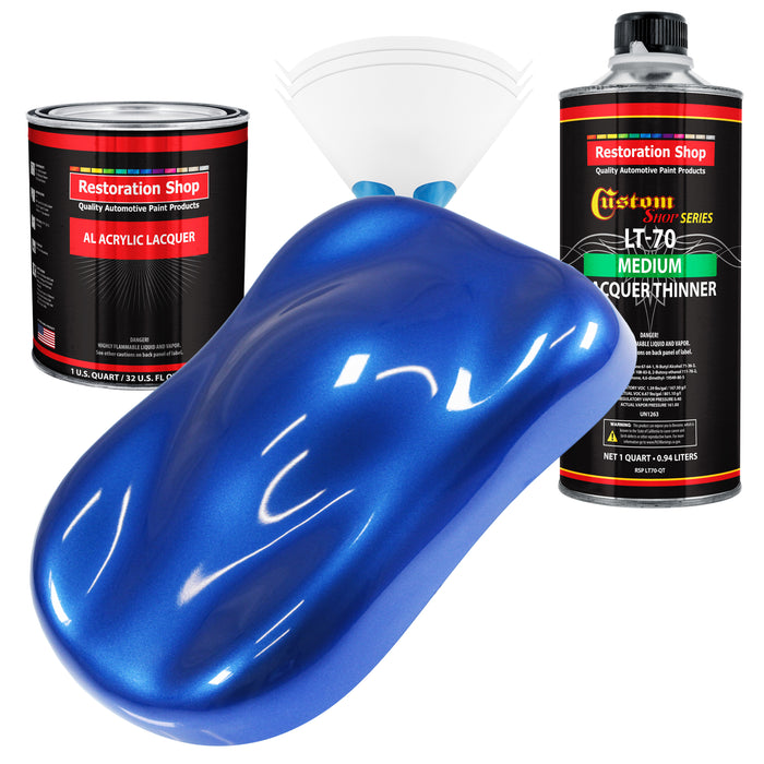 Daytona Blue Pearl - Acrylic Lacquer Auto Paint - Complete Quart Paint Kit with Medium Thinner - Professional Automotive Car Truck Refinish Coating
