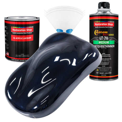 Nightwatch Blue Metallic - Acrylic Lacquer Auto Paint - Complete Quart Paint Kit with Medium Thinner - Pro Automotive Car Truck Refinish Coating