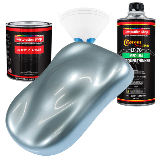 Ice Blue Metallic - Acrylic Lacquer Auto Paint - Complete Quart Paint Kit with Medium Thinner - Professional Automotive Car Truck Refinish Coating