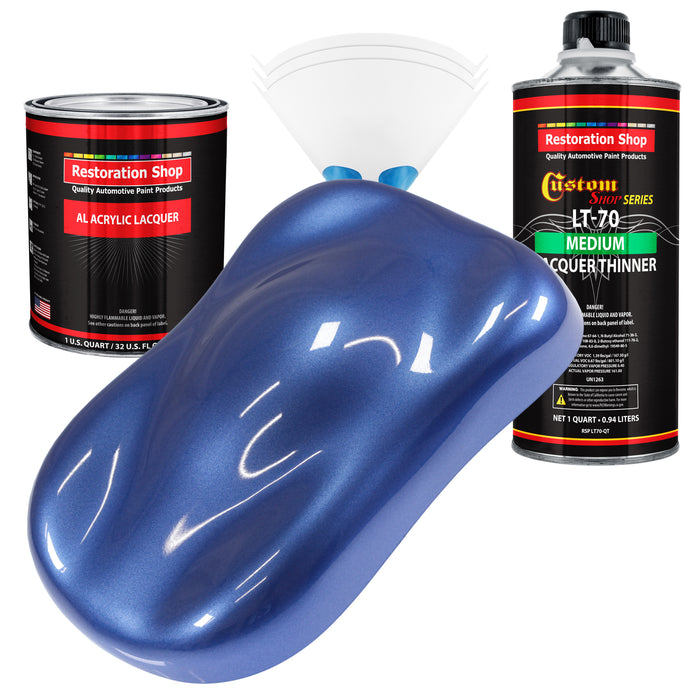 Cosmic Blue Metallic - Acrylic Lacquer Auto Paint - Complete Quart Paint Kit with Medium Thinner - Pro Automotive Car Truck Guitar Refinish Coating