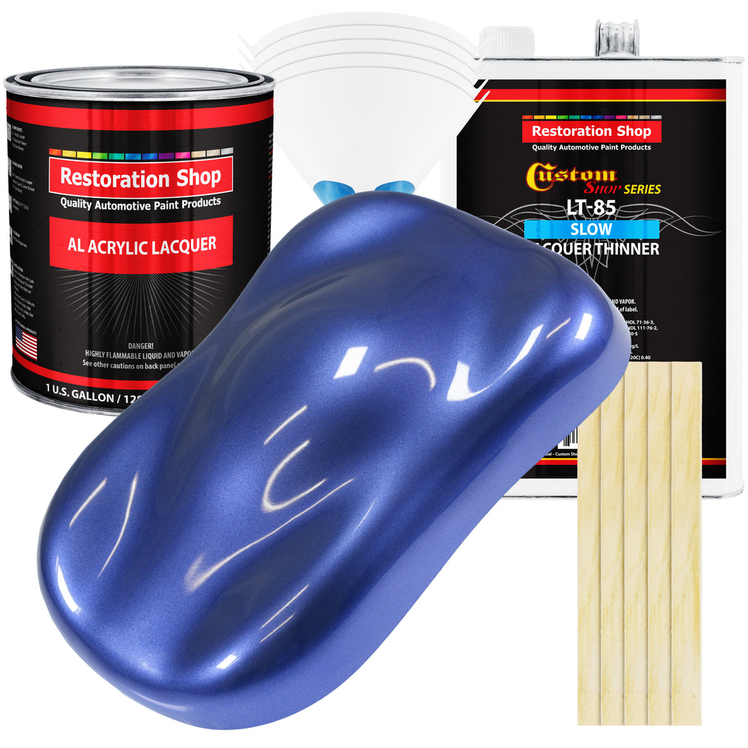 Indigo Blue Metallic - Acrylic Lacquer Auto Paint - Complete Gallon Paint Kit with Slow Dry Thinner - Pro Automotive Car Truck Guitar Refinish Coating