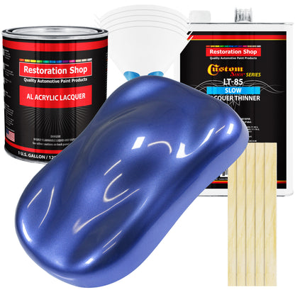 Indigo Blue Metallic - Acrylic Lacquer Auto Paint - Complete Gallon Paint Kit with Slow Dry Thinner - Pro Automotive Car Truck Guitar Refinish Coating