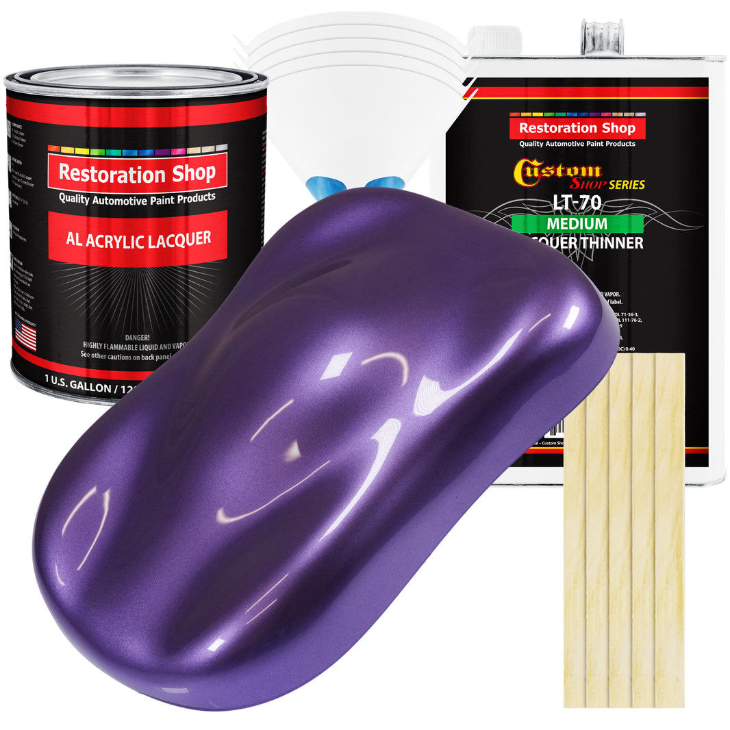 Plum Crazy Metallic - Acrylic Lacquer Auto Paint - Complete Gallon Paint Kit with Medium Thinner - Professional Automotive Car Truck Refinish Coating