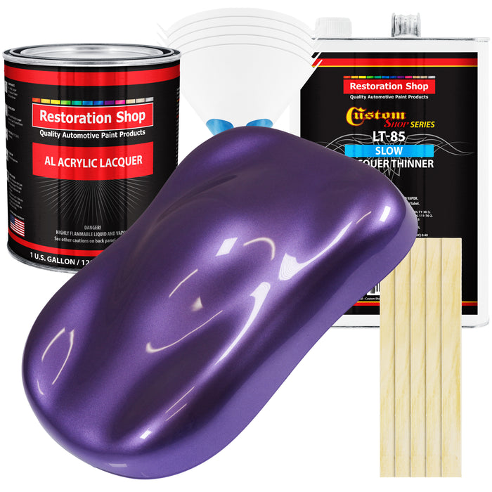 Plum Crazy Metallic - Acrylic Lacquer Auto Paint - Complete Gallon Paint Kit with Slow Dry Thinner - Pro Automotive Car Truck Guitar Refinish Coating