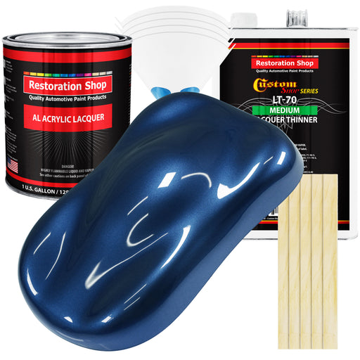 Sapphire Blue Metallic - Acrylic Lacquer Auto Paint - Complete Gallon Paint Kit with Medium Thinner - Pro Automotive Car Truck Guitar Refinish Coating
