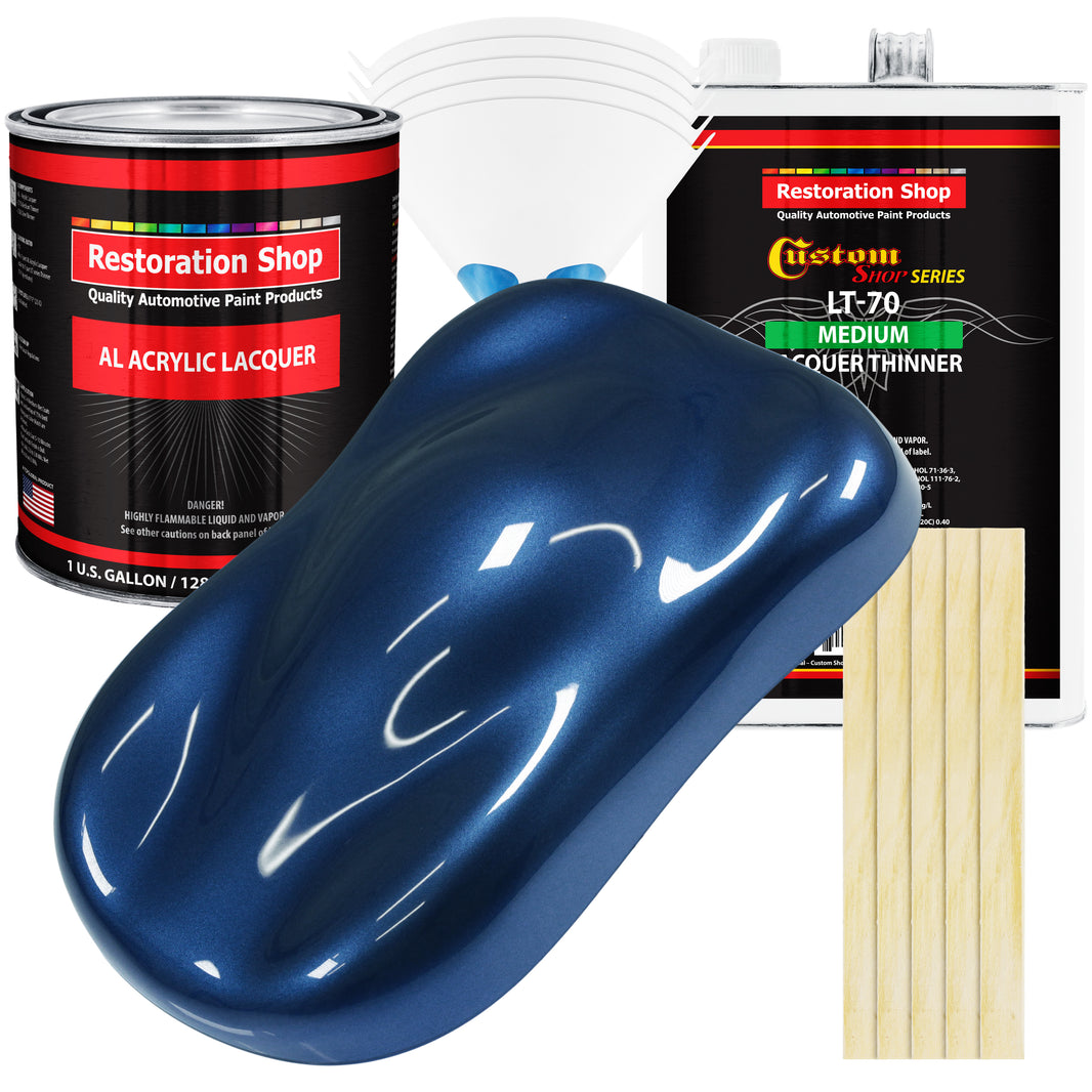 Sapphire Blue Metallic - Acrylic Lacquer Auto Paint - Complete Gallon Paint Kit with Medium Thinner - Pro Automotive Car Truck Guitar Refinish Coating