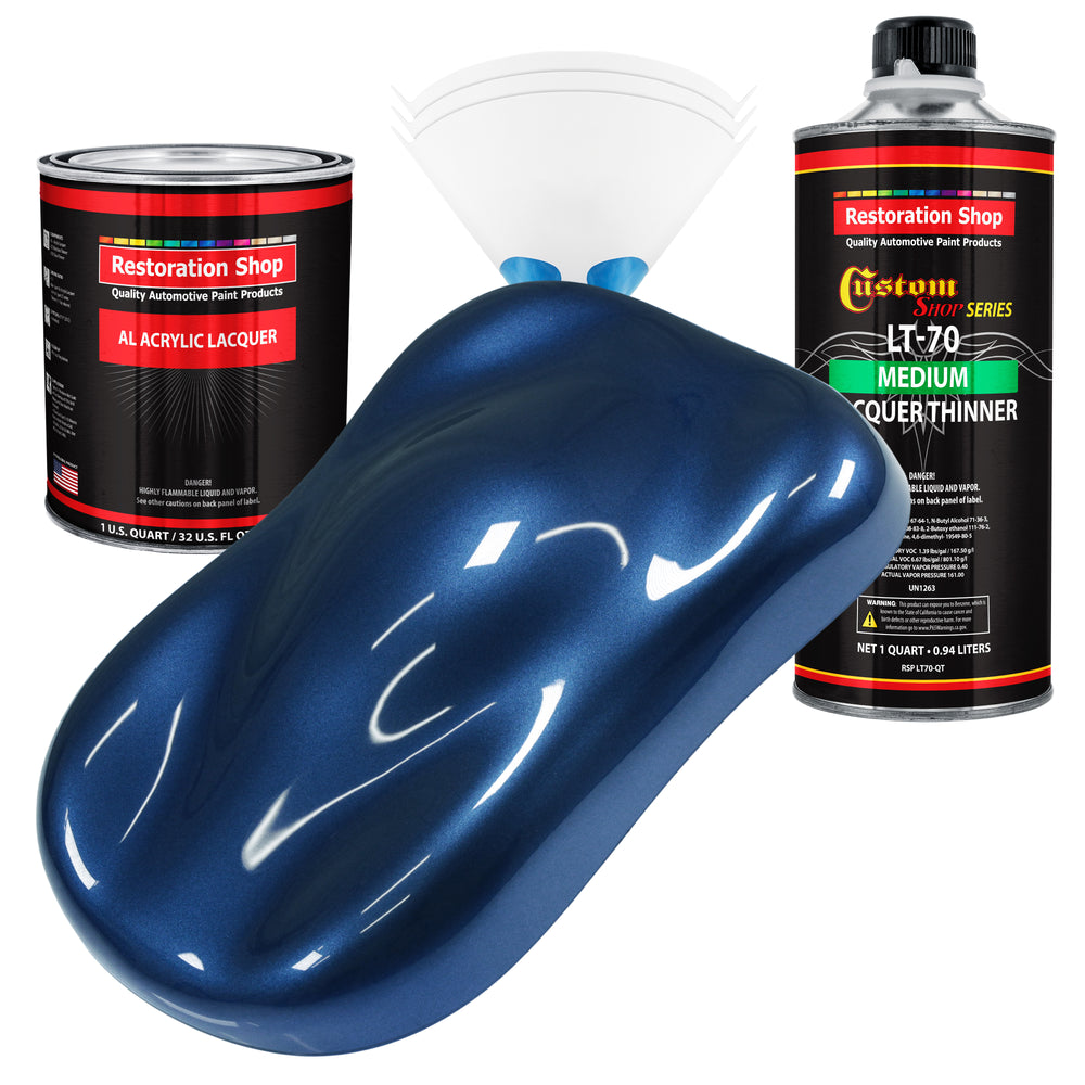 Sapphire Blue Metallic - Acrylic Lacquer Auto Paint - Complete Quart Paint Kit with Medium Thinner - Pro Automotive Car Truck Guitar Refinish Coating