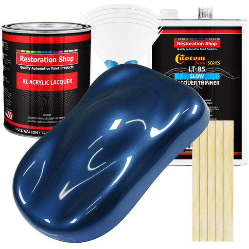 Sapphire Blue Metallic - Acrylic Lacquer Auto Paint - Complete Gallon Paint Kit with Slow Dry Thinner - Pro Automotive Car Truck Refinish Coating