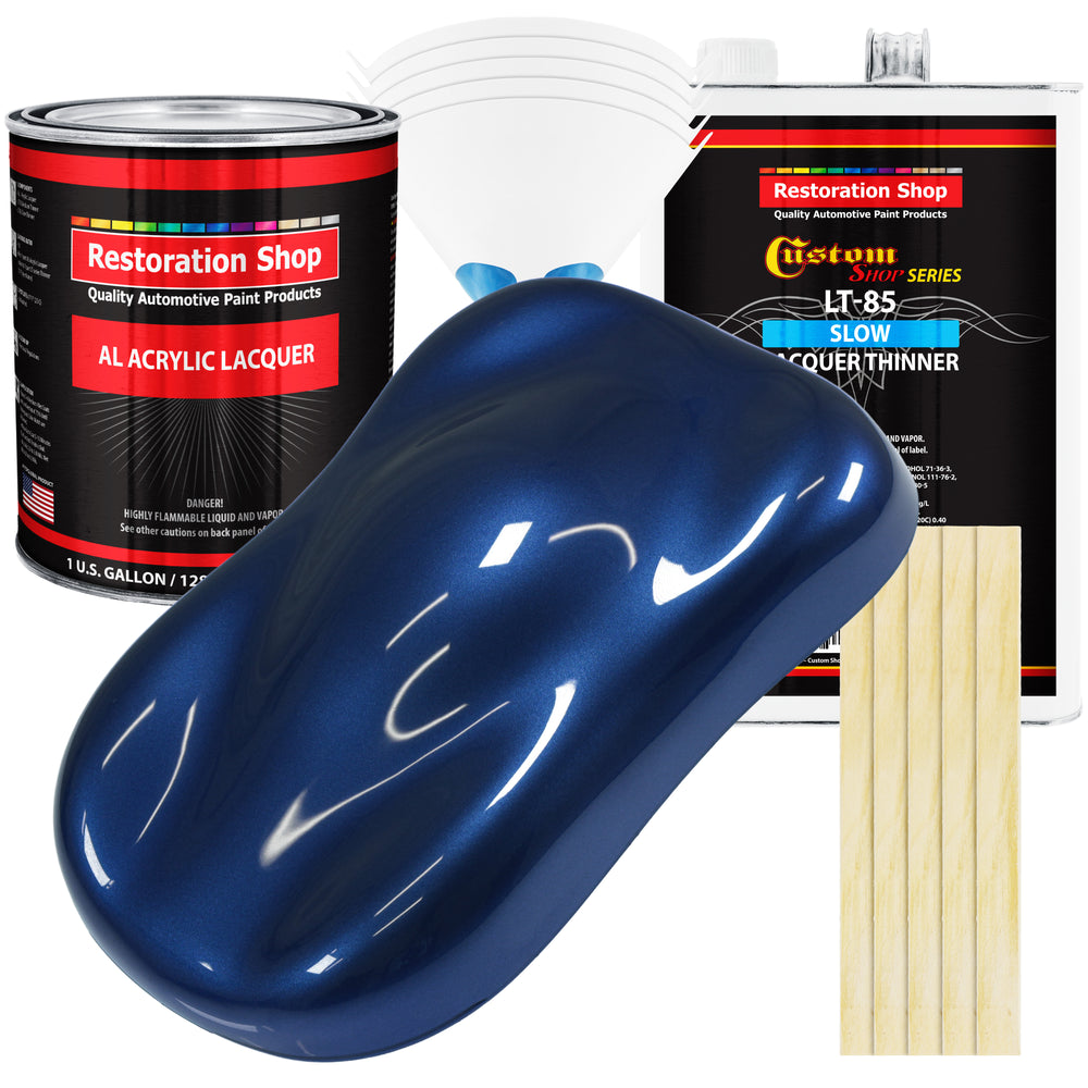 Daytona Blue Metallic - Acrylic Lacquer Auto Paint - Complete Gallon Paint Kit with Slow Dry Thinner - Pro Automotive Car Truck Refinish Coating