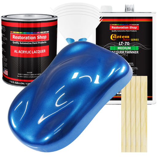 Burn Out Blue Metallic - Acrylic Lacquer Auto Paint - Complete Gallon Paint Kit with Medium Thinner - Pro Automotive Car Truck Guitar Refinish Coating