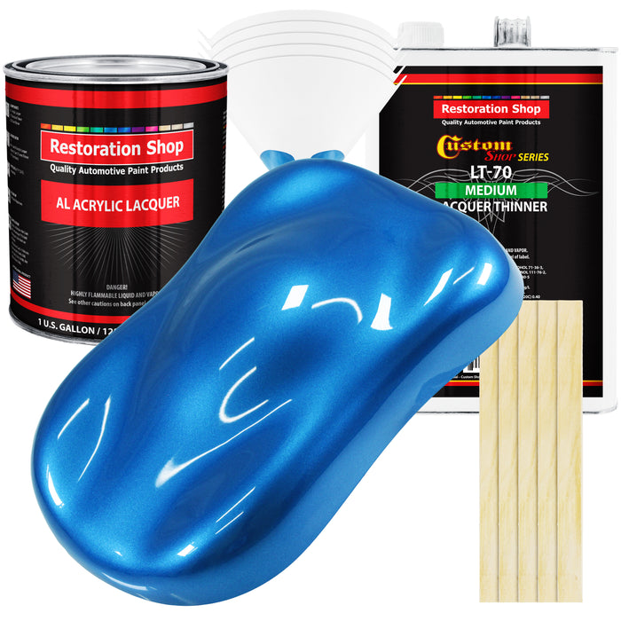 Fiji Blue Metallic - Acrylic Lacquer Auto Paint - Complete Gallon Paint Kit with Medium Thinner - Professional Automotive Car Truck Refinish Coating