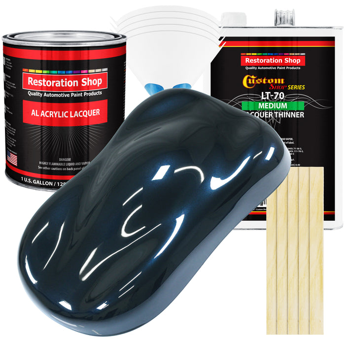 Dark Midnight Blue Pearl - Acrylic Lacquer Auto Paint - Complete Gallon Paint Kit with Medium Thinner - Pro Automotive Car Truck Refinish Coating