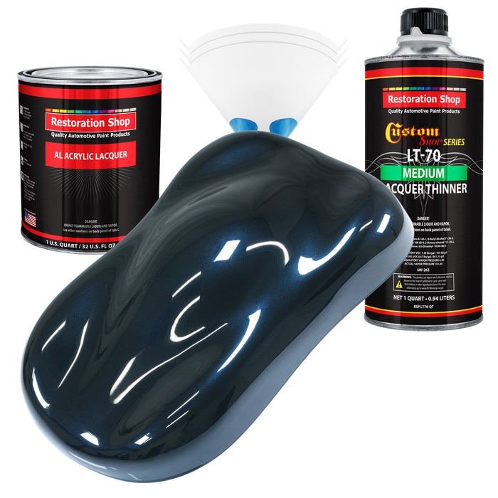 Dark Midnight Blue Pearl - Acrylic Lacquer Auto Paint - Complete Quart Paint Kit with Medium Thinner - Pro Automotive Car Truck Refinish Coating