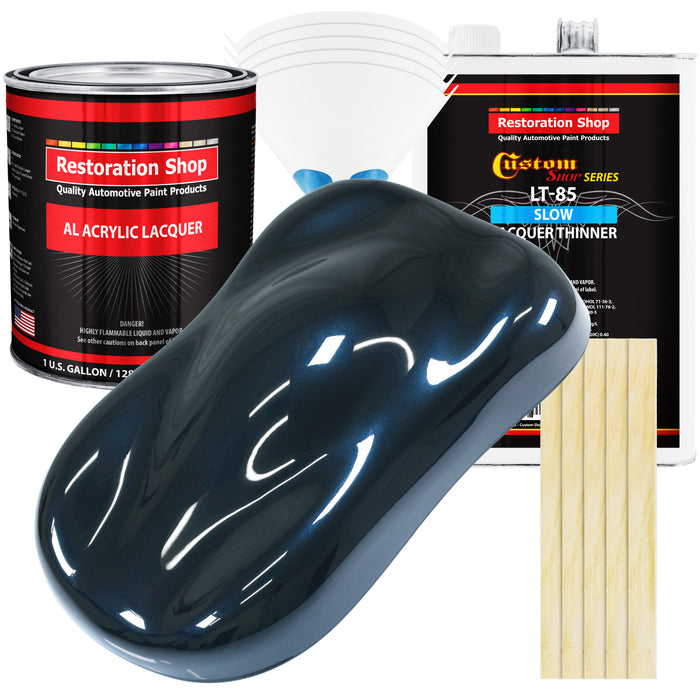 Dark Midnight Blue Pearl - Acrylic Lacquer Auto Paint - Complete Gallon Paint Kit with Slow Dry Thinner - Pro Automotive Car Truck Refinish Coating